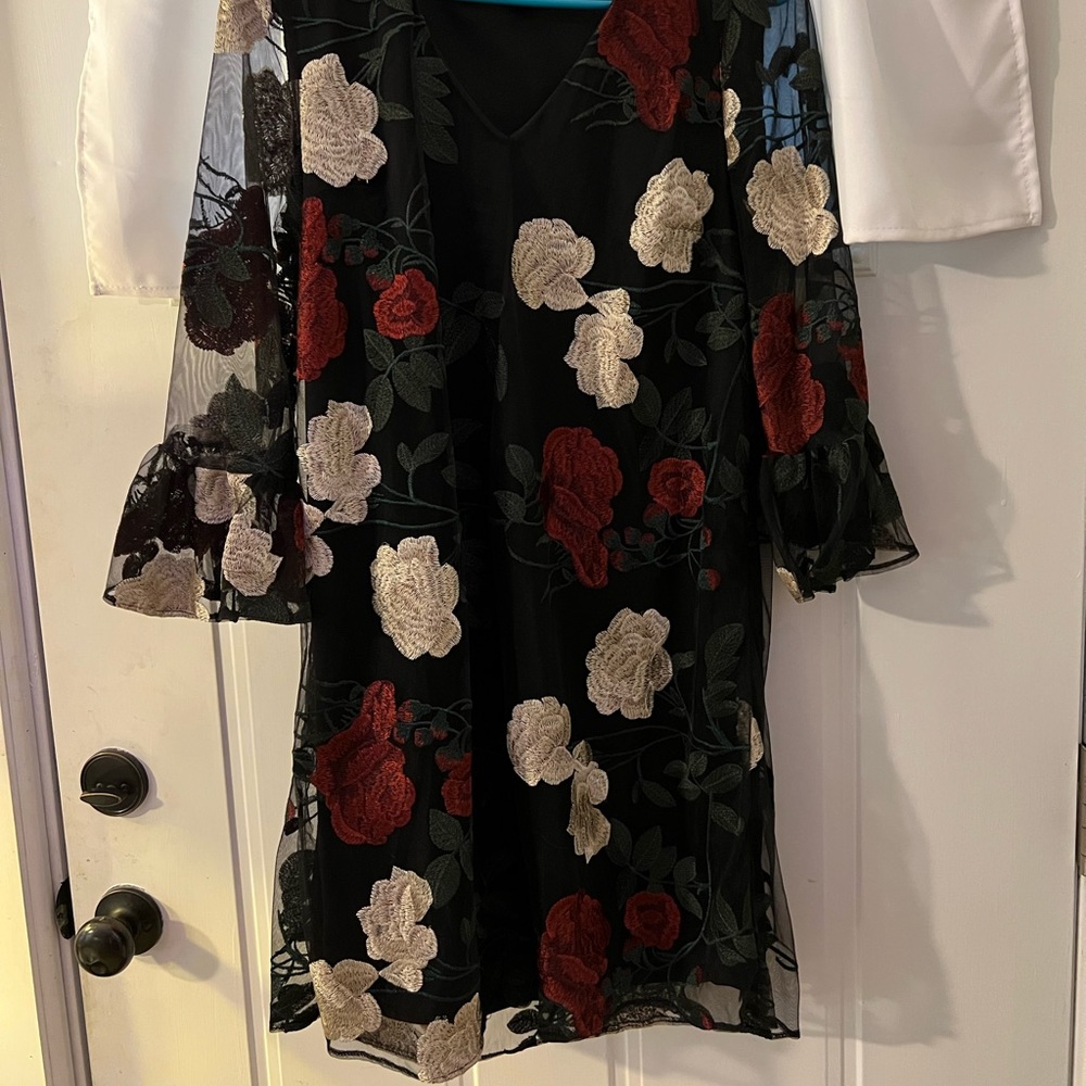 ICE black floral overlay dress